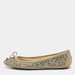 Jimmy Choo Grey Crystal Embellished Suede Weber Ballet Flats Size 40