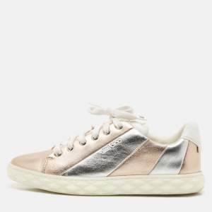 Jimmy Choo Metallic Rose Gold/Silver Leather Low Top Sneakers Size 39.5