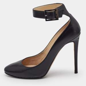 Jimmy Choo Black Leather Helena Ankle Cuff Pumps Size 38.5