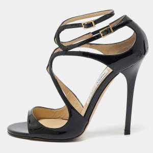 Jimmy Choo Black Patent Leather Lance Sandals Size 37