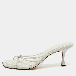 Jimmy Choo Cream Leather indiya Crystal Embellished Sandals Size 41