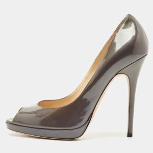 Jimmy Choo Grey Patent Leather Quiet Peep Toe Pumps Size 40