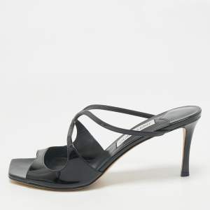 Jimmy Choo Black Patent Leather Lance Slide Sandals Size 42