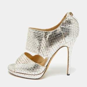 Jimmy Choo Metallic Silver Python Embossed Leather Private Peep Toe Sandals Size 40