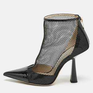Jimmy Choo Black Mesh and Patent Leather Kix Ankle Boots Size 37