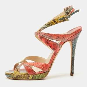 Jimmy Choo Multicolor Python Ankle Strap Sandals Size 40