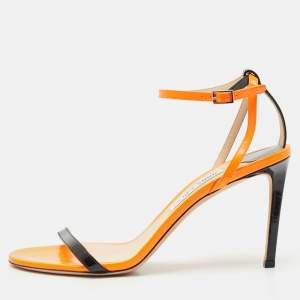 Jimmy Choo Orange/Black Patent Leather Minny Ankle Strap Sandals Size 41