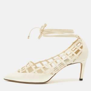 Jimmy Choo White Leather Soraya Ankle Wrap Pumps Size 38