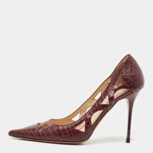 Jimmy Choo Burgundy Croc Embossed Leather Love Pumps Size 39