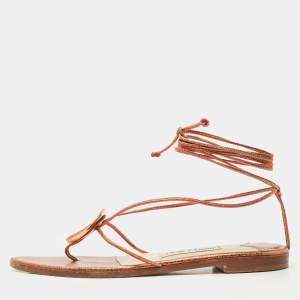 Jimmy Choo Multicolor Leather Flat Ankle Wrap Sandals Size 37