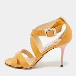 Jimmy Choo Brown Patent Leather Ankle Strap Sandals Size 36