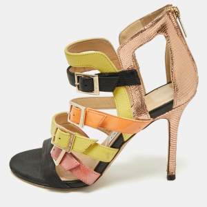 Jimmy Choo Multicolor Leather and Patent Bronx Sandals Size 37