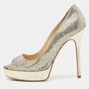 Jimmy Choo Gold/Silver Coarse Glitter Luna Pumps Size 38