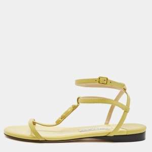 Jimmy Choo Neon Yellow Leather Alodie Flat Sandals Size 38