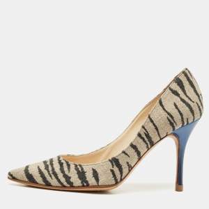 Jimmy Choo Black/Beige Zebra Print Fabric Colorado Pumps Size 39