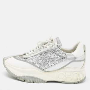 Pre Owned Jimmy Choo Multicolor Glitter and Leather Raine Lace Up Sneakers Size 37
