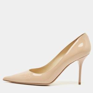 Jimmy Choo Beige Patent Leather Romy Pointed Toe Pumps Size 38