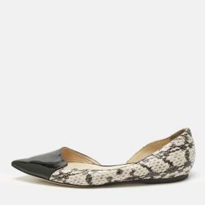 Jimmy Choo Black/Grey Patent Leather and Python Embossed Leather D'orsay Flats Size 37