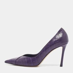 Pre Owned Jimmy Choo Purple Croc Embossed  Leather  Pointed Toe Pumps Size 39