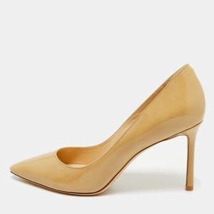 Pre Owned Jimmy Choo Beige Patent Leather Romy Pointed Toe Pumps Size 38