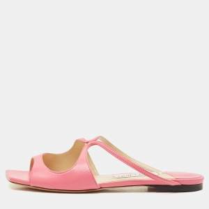 Pre Owned Jimmy Choo Pink Leather Anise Flat Mules Size 38.5