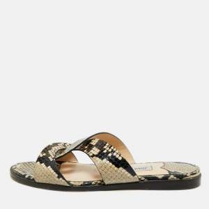 Pre Owned Jimmy Choo Beige Python Embossed Leather Atia Flat Slide Size 36