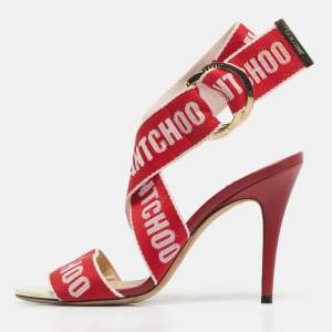 Pre Owned Jimmy Choo Red Canvas Bailey Ankle Wrap Sandals Size 38