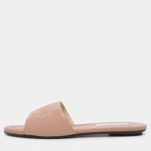 Pre Owned Jimmy Choo Nude Pink Leather Tiaret Flat Slides Size 37