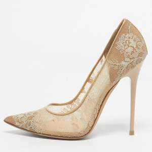 Pre Owned Jimmy Choo Beige Lace Abel Pumps Size 38.5