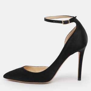 Pre Owned Jimmy Choo Black Suede Lucy Ankle Strap Pointed Toe D'orsay Pumps Size 36