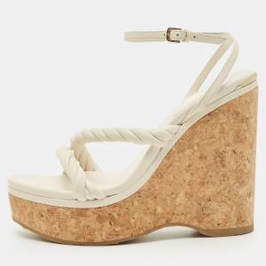 Pre Owned Jimmy Choo Cream Leather Diosa Wedge Sandals Size 40