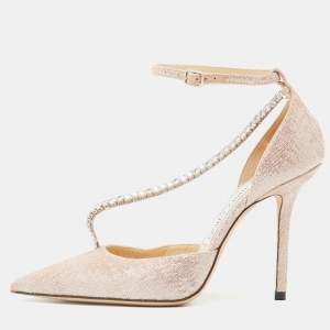 Pre Owned Jimmy Choo Metallic Lurex Fabric Talika Crystal Embellished Ankle Strap Pumps Size 36