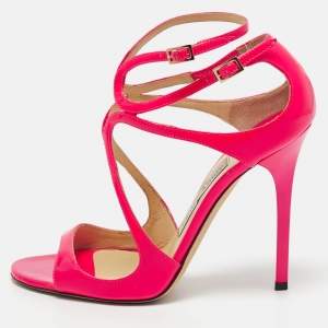 Pre Owned Jimmy Choo Pink Patent Leather Lance Ankle Strap Sandals Size 36.5