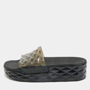 Pre Owned Jimmy Choo Grey Rubber Diamond Flat Sandals Size 38