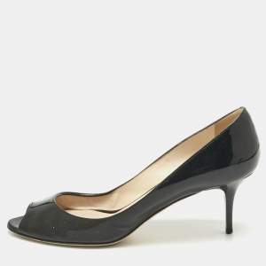 Pre Owned Jimmy Choo Black Patent Leather Isabel Peep Toe Pumps Size 39