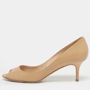 Pre Owned Jimmy Choo Beige Leather Isabel Peep-Toe Pumps Size 38.5