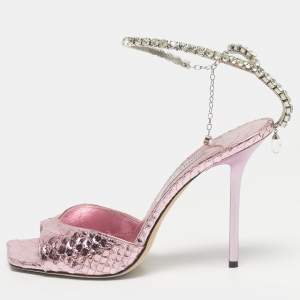 Pre Owned Jimmy Choo Purple Python Embossed Leather Saeda Ankle Strap Sandals Size 40