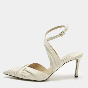 Pre Owned Jimmy Choo Cream Leather Basil 75 Pumps Size 38