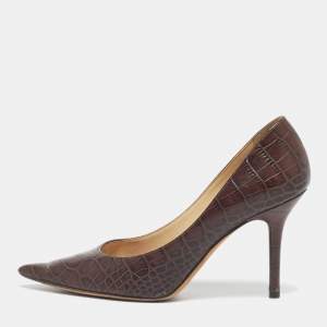 Pre Owned Jimmy Choo Brown Croc Embossed Leather Love Pumps Size 37