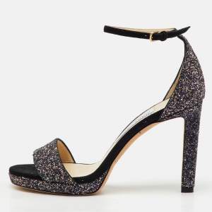 Pre Owned Jimmy Choo Multicolor Glitter Suede Misty Ankle Strap Sandals Size 37.5