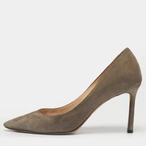 Pre Owned Jimmy Choo Beige Suede Romy Point Toe Pumps Size 35.5