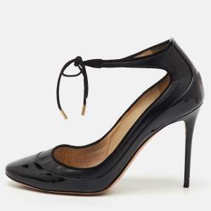 Pre Owned Jimmy Choo Black Leather and Patent Leather Tyler Pumps Size 38.5