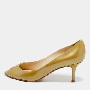 Pre Owned Jimmy Choo Metallic Patent Leather Evelyn Peep Toe Pumps Size 36