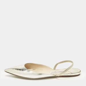 Pre Owned Jimmy Choo Silver/Gold Croc Embossed Leather Genoa Flat Mules Size 40