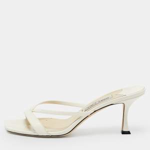 Pre Owned Jimmy Choo White Leather Maelie Slide Sandals Size 40.5