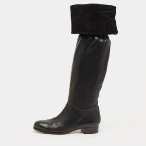 Pre Owned Jimmy Choo Black Leather Knee Length Boots Size 39.5
