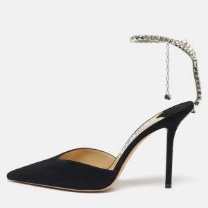 Pre Owned Jimmy Choo Black Suede Saeda Crystal Embellishment Pumps Size 40
