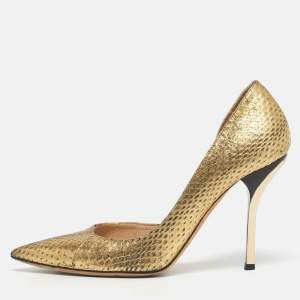 Pre Owned Jimmy Choo Gold Python Embossed Leather D'orsay Pumps Size 36