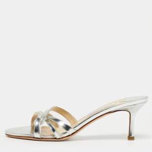 Pre Owned Jimmy Choo Silver Leather Kel Slide Sandals Size 39