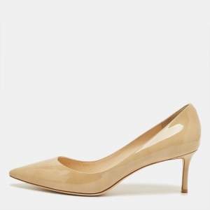 Pre Owned Jimmy Choo Beige Patent Leather Romy Pointed Toe Pumps Size 42